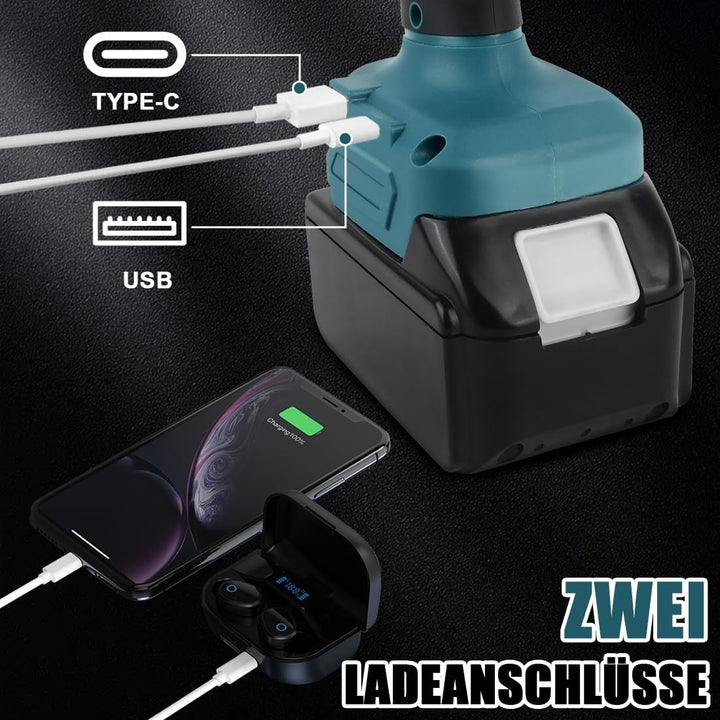 LED Taschenlampe Kompatibel mit Makita 18V 30W Tragbarer Arbeitsleuchte mit Typ C und USB Aufladung