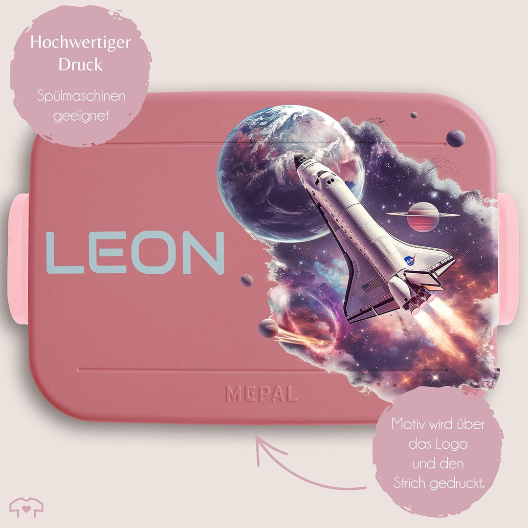 Kinder Bento Box Midi Lunchbox für Mepal Bentobox - Weltall Weltraum - Spaceshuttle mit Name Brotdos