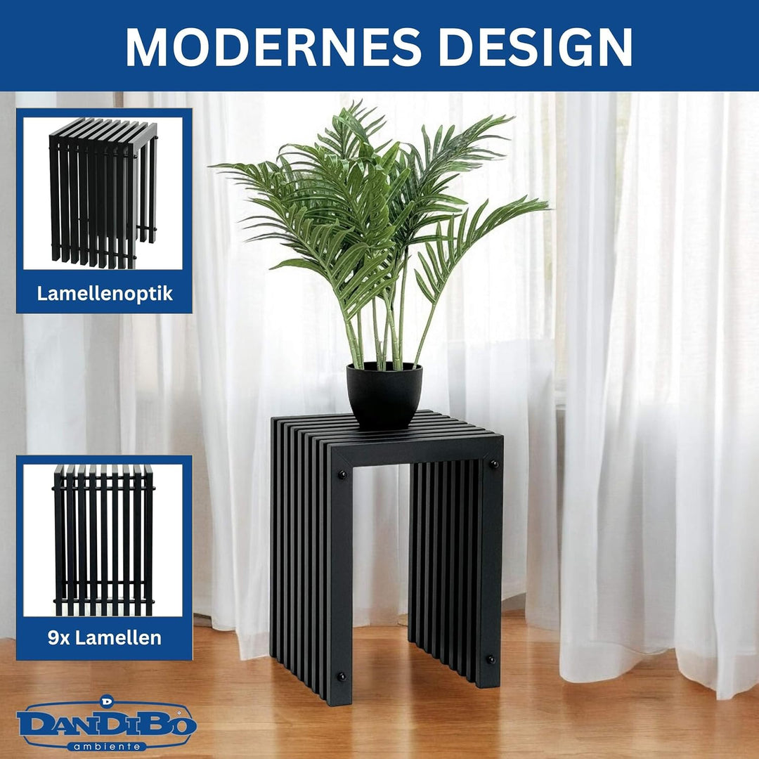 DanDiBo Lamellenhocker Hocker Metall Schwarz Eckig Base 45 cm Massiv Modern Beistelltisch Lamellen (