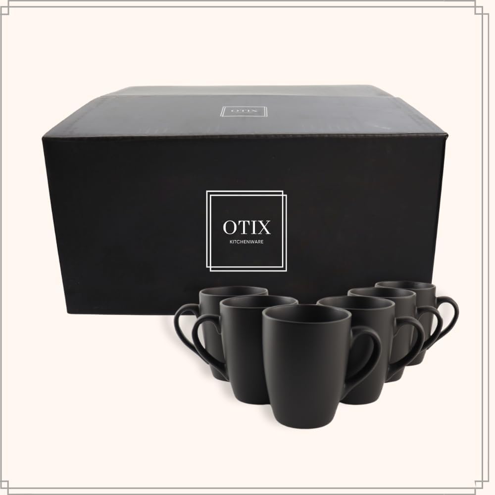 OTIX Kaffeetassen - mit Ohr - 6er Set - Matte - Schwarz - 340ml