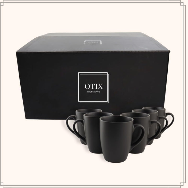 OTIX Kaffeetassen - mit Ohr - 6er Set - Matte - Schwarz - 340ml