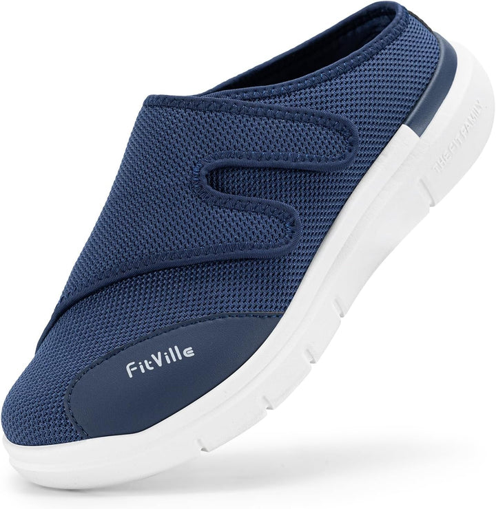 FitVille Diabetiker Slipper Herren Extra Weit Gesundheitsschuhe mit Klettverschluss Orthopädische Ha