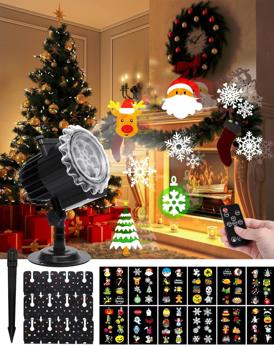Qxmcov Halloween Projektor, LED Projektor Weihnachten Aussen Halloween Projektor Outdoor Schneeflock