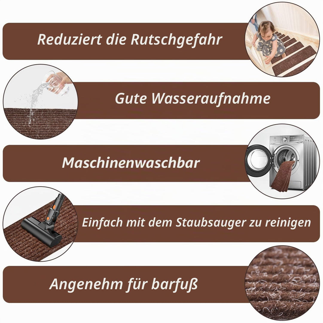 MBIGM 15er Set Stufenmatten 20 cm X 65 cm Treppenteppich Selbstklebend Sicherheit Stufenteppich für