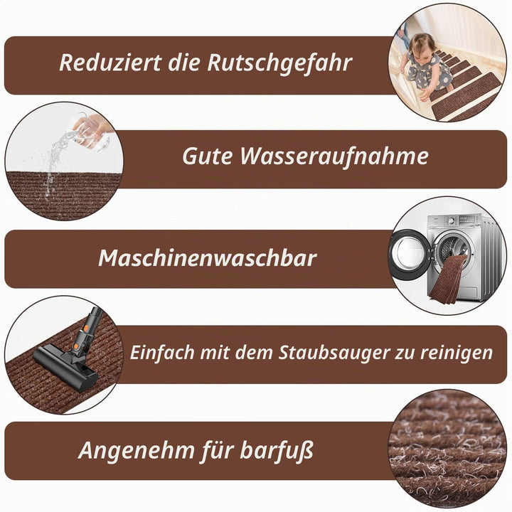 MBIGM 15er Set Stufenmatten 20 cm X 65 cm Treppenteppich Selbstklebend Sicherheit Stufenteppich für