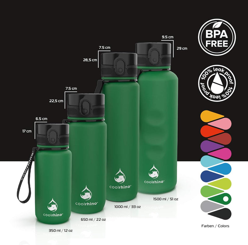 coolrhino Trinkflasche 350ml I 650ml I 1L I 1,5L für Sport, Outdoor, Schule, Fitness & Kinder - Wass