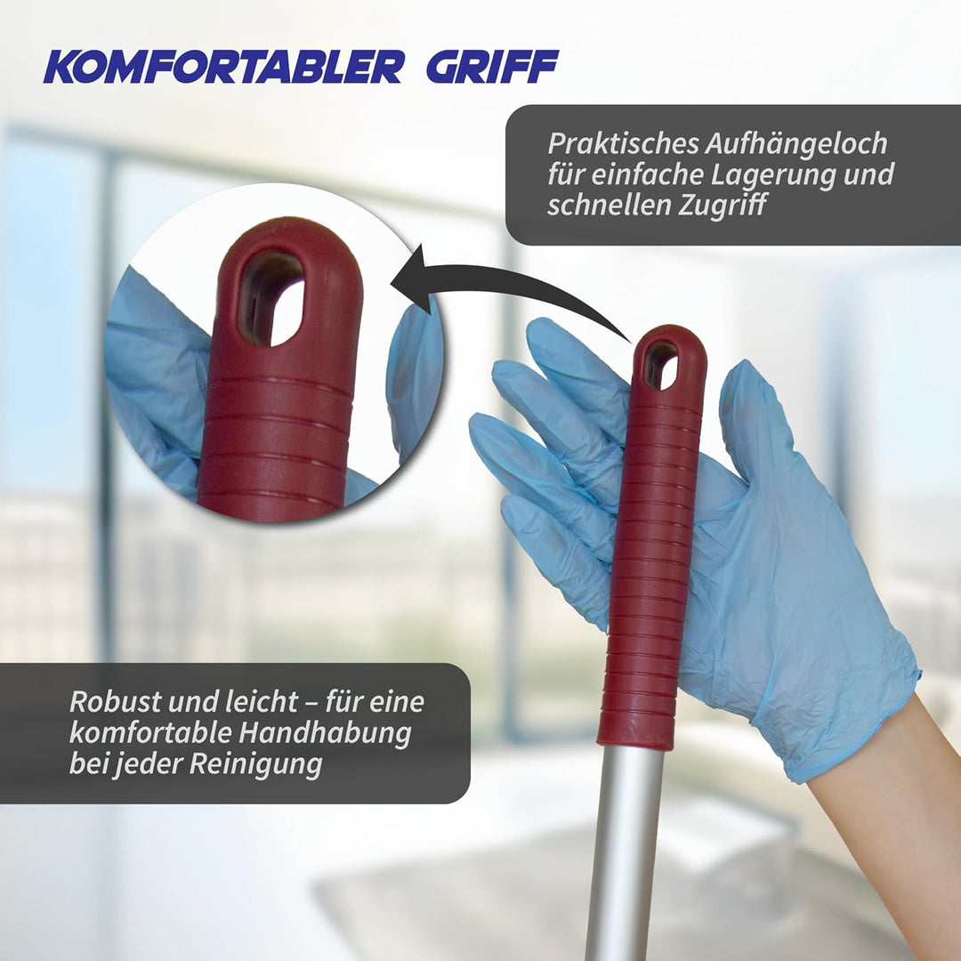 Bodenwischer Set Moppstange Aluminium mit Rändelhandgriff + Klapphalter & 5x Microfasermopp Bezug 50