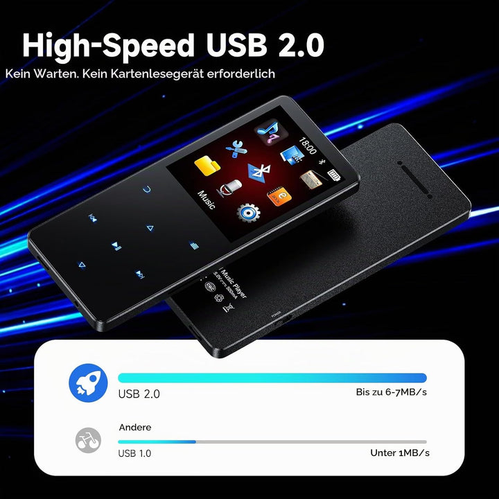 64 GB MP3 Player mit Bluetooth 5.3, tragbarer Musikplayer mit integriertem Lautsprecher, Reader, Dig