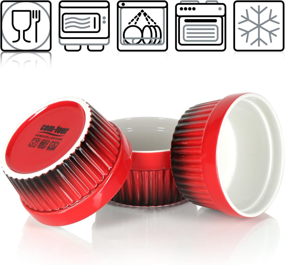 com-four® 6x Ragout Fin Schale - Ofenfeste Förmchen in rot - Creme Brulee Schälchen - Dessertschale