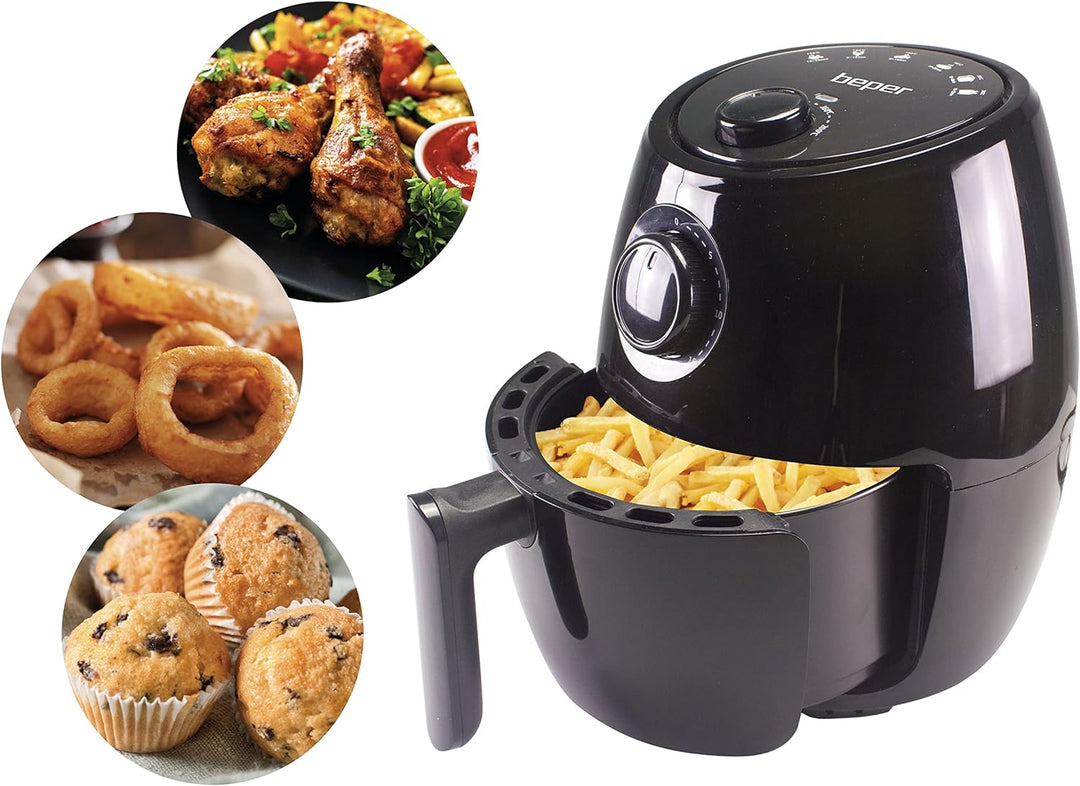 BEPER P101FRI001 Heissluftfritteuse, ölfrei, Timer und Temperatur einstellbar, abnehmbarer Behälter