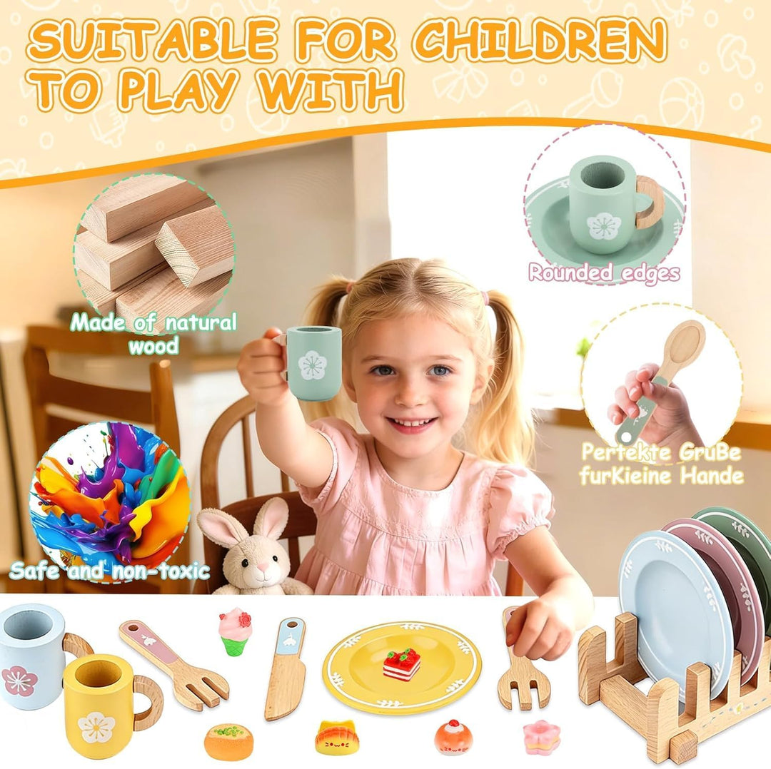 Kinderküche Geschirr Teeservice Kinder Holz,Kinderküche Zubehör Holz,Spielküche Kinder küche zubehör