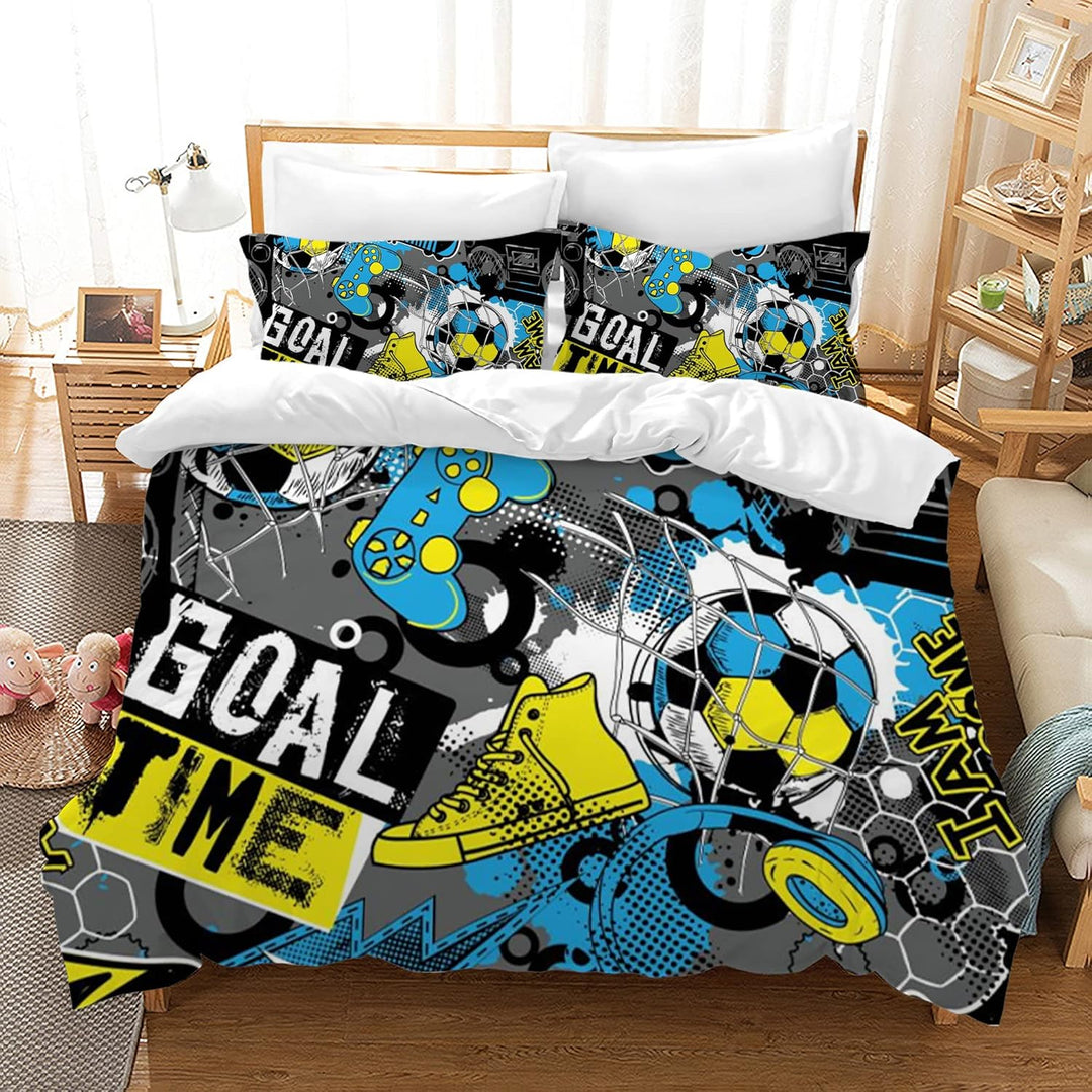 PQCXXA Fussball Bettwäsche für Kinder, 3 Teilig Jungen Teenager Sport Bettbezug-Set,3D Fussball Bedr