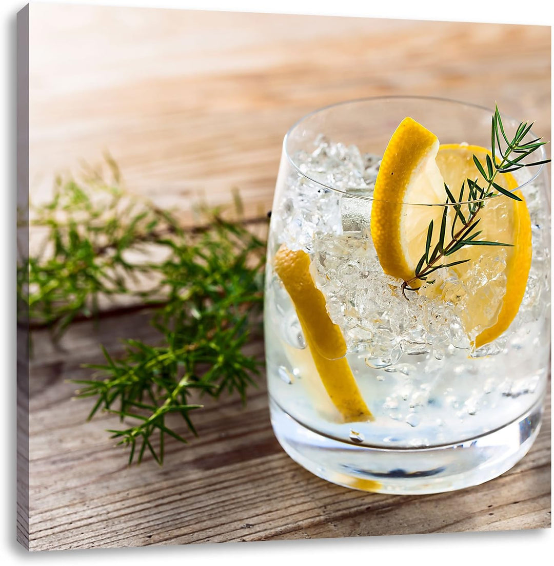Leckerer Gin Tonic, Format: 70x70 auf Leinwand, XXL riesige Bilder fertig gerahmt mit Keilrahmen, Ku