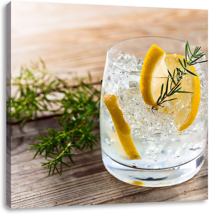 Leckerer Gin Tonic, Format: 70x70 auf Leinwand, XXL riesige Bilder fertig gerahmt mit Keilrahmen, Ku