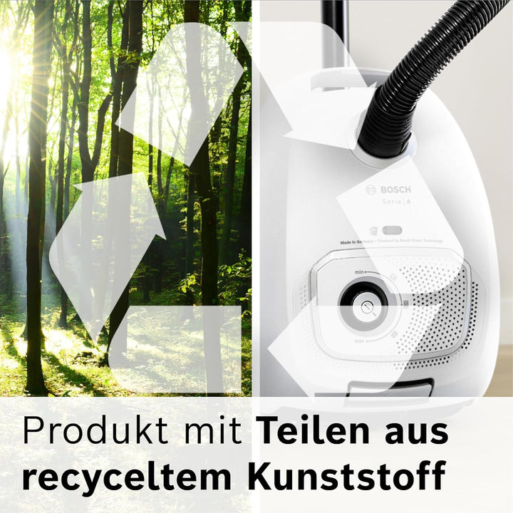 Bosch Serie 4 BGB41WH1 Staubsauger mit Beutel, Reichweite 11 m, Staubbeutel XL, Stoffdüse, Schlitzdü