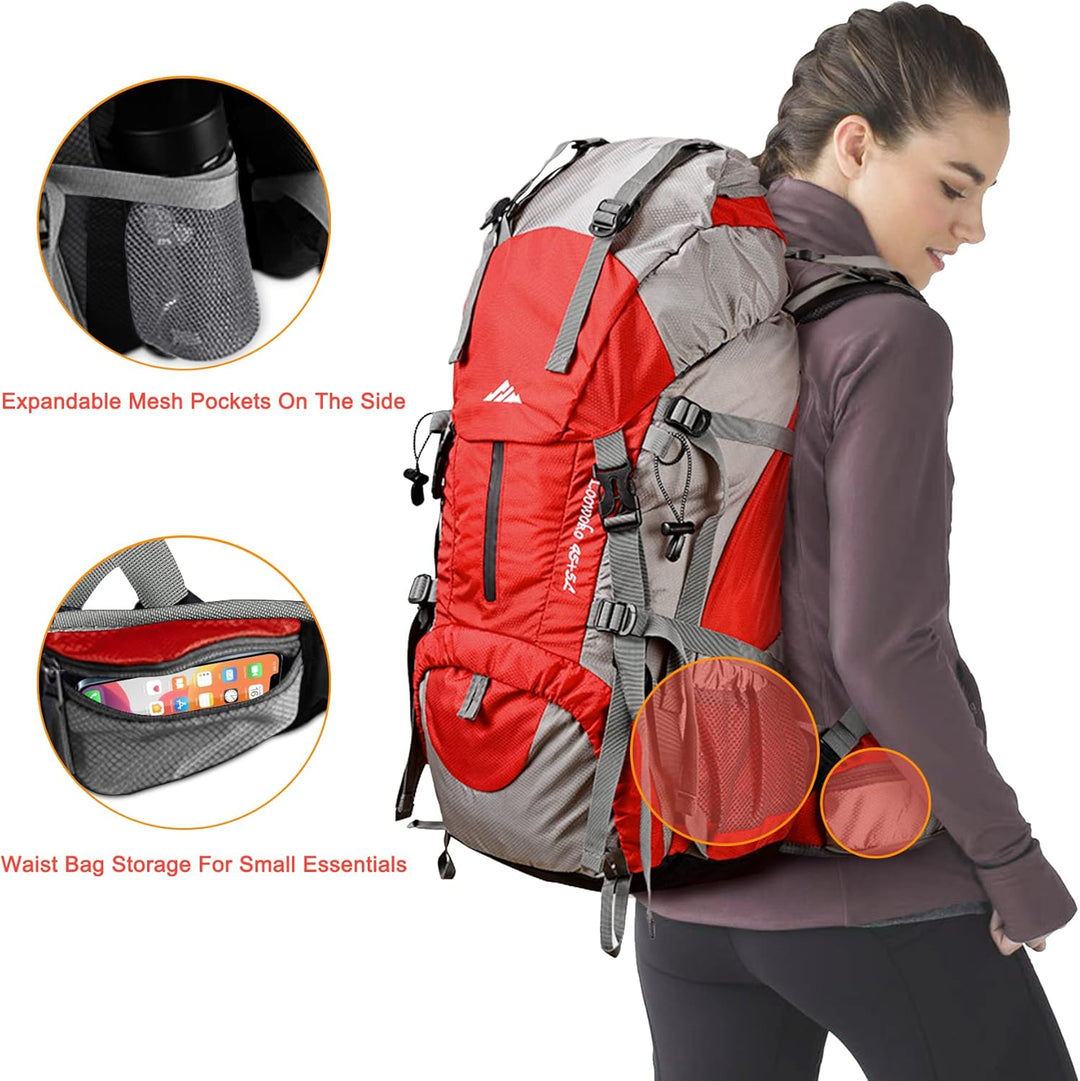 Loowoko 50 l Wanderrucksack, wasserdichte Camping-Essentials-Tasche mit Regenschutz, 45 + 5 Liter le