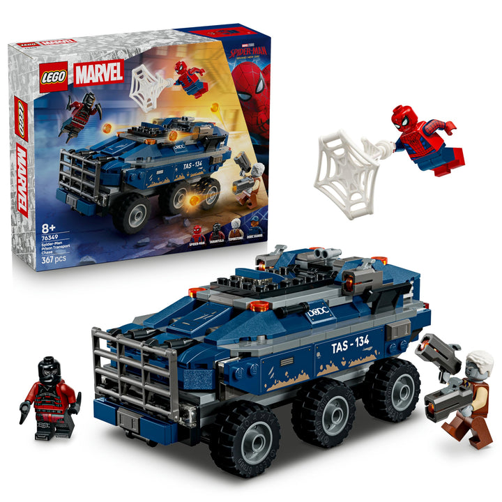 LEGO | Marvel Spider-Man Jagt den Gefängnistransporter - Superhelden Spielzeug mit gepanzertem Fahrz
