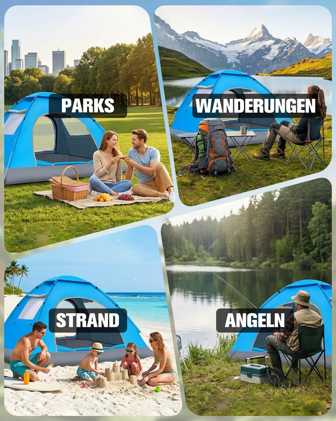 Wurfzelt 3-4 Personen Wasserdicht, Ultraleicht Winddicht Camping Zelt, Automatisches Pop Up Camping