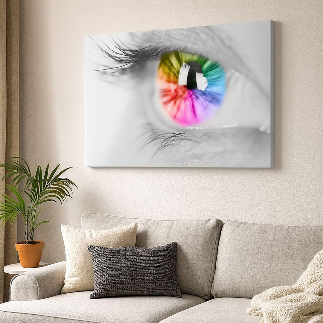 Bilder auf Leinwand 100x70cm Leinwandbild Auge Regenbogen Wimper Grafik Gross Wanddeko Bild Schlafzi