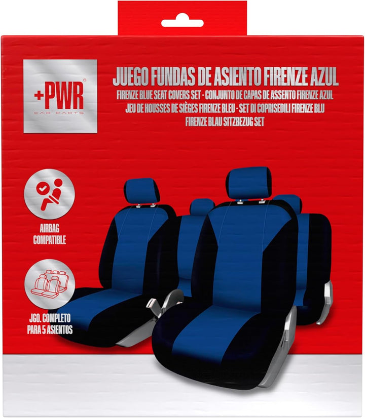 Satz Universal-Sitzbezüge Firenze Blau und Schwarz. Airbag-kompatibel, Komplettsatz für 5 Sitze., FI