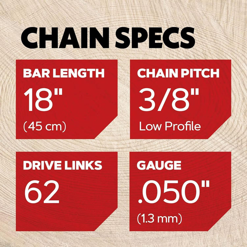 Oregon Sägekette mit 62 Antriebsgliedern, 3er-Pack Sägekette 3/8" Niedrigprofil-Kette , 45 cm Schnit