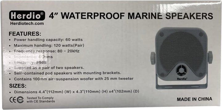 Herdio 100W 10,2 cm kompakter Wasserdichter Marine Stereo Box Lautsprecher für Boot ATV UTV Powerspo