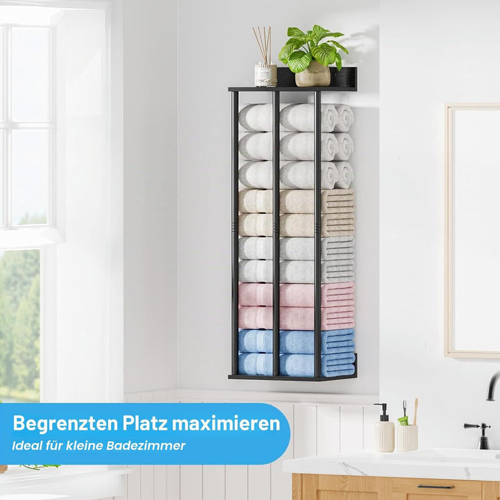 Handtuchhalter Wand Schwarz – Grosse Kapazität Badezimmer Organizer – Ideal für gerollte Handtücher
