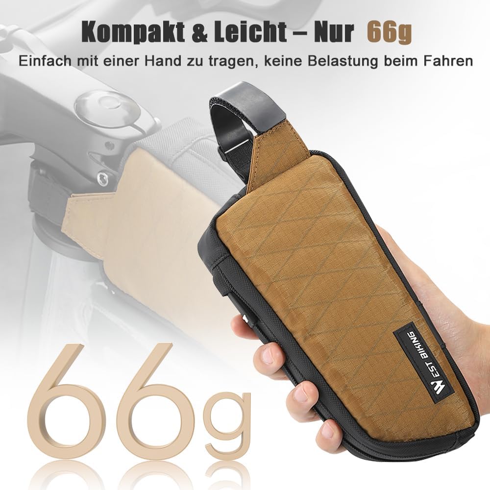 Fahrrad Rahmentasche Oberrohrtasche – Ultraleicht 1L wasserdichte Fahrradtasche Rahmen mit Klett- &