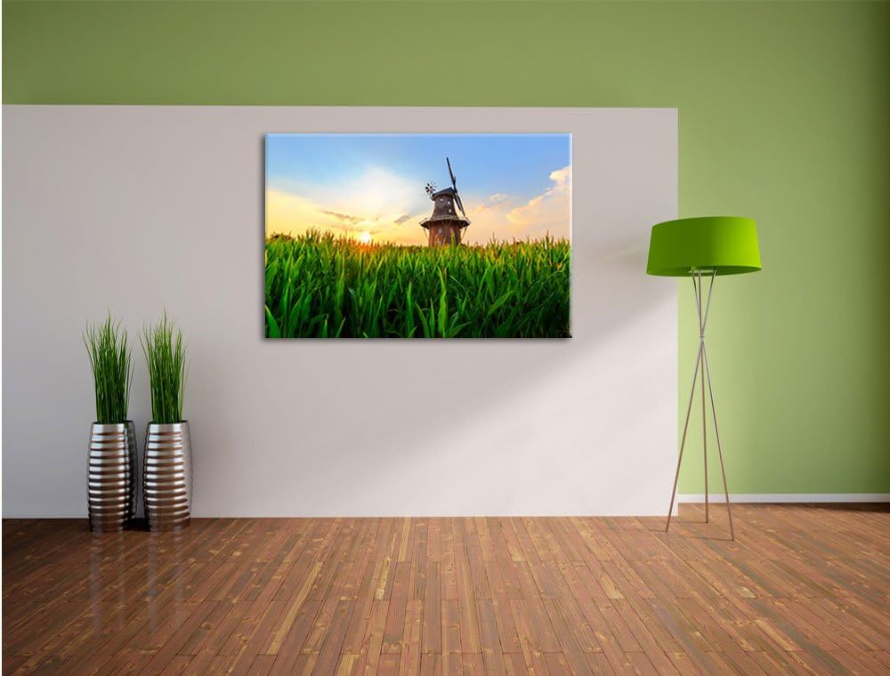 Pixxprint schöne Windmühle auf dem Feld als Leinwandbild/Grösse: 100x70 cm/Wandbild/Kunstdruck/ferti