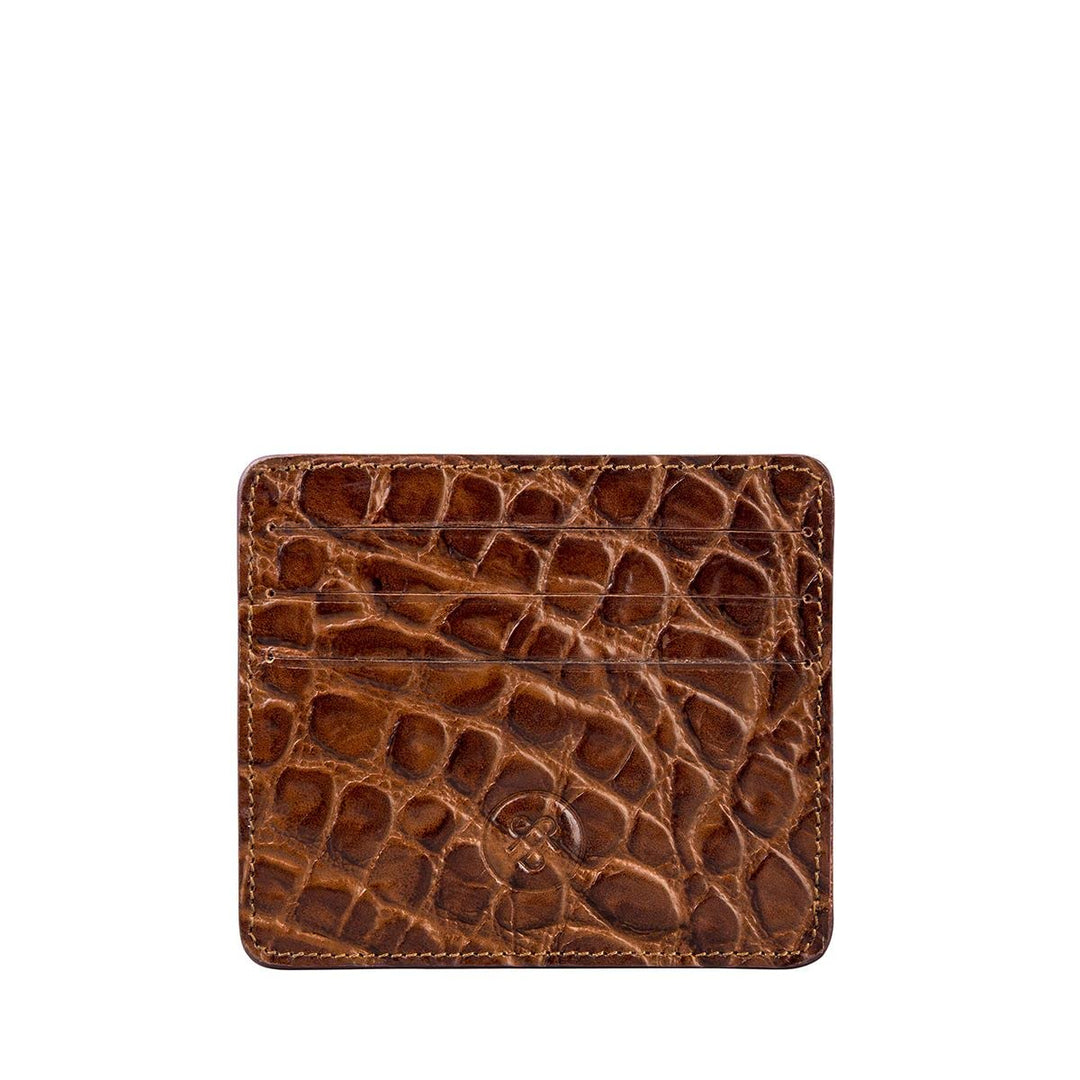 Maxwell Scott Herren Krokodil Optik Leder Kartenetui Marco in Dunkelbraun Croco, Dunkelbraun