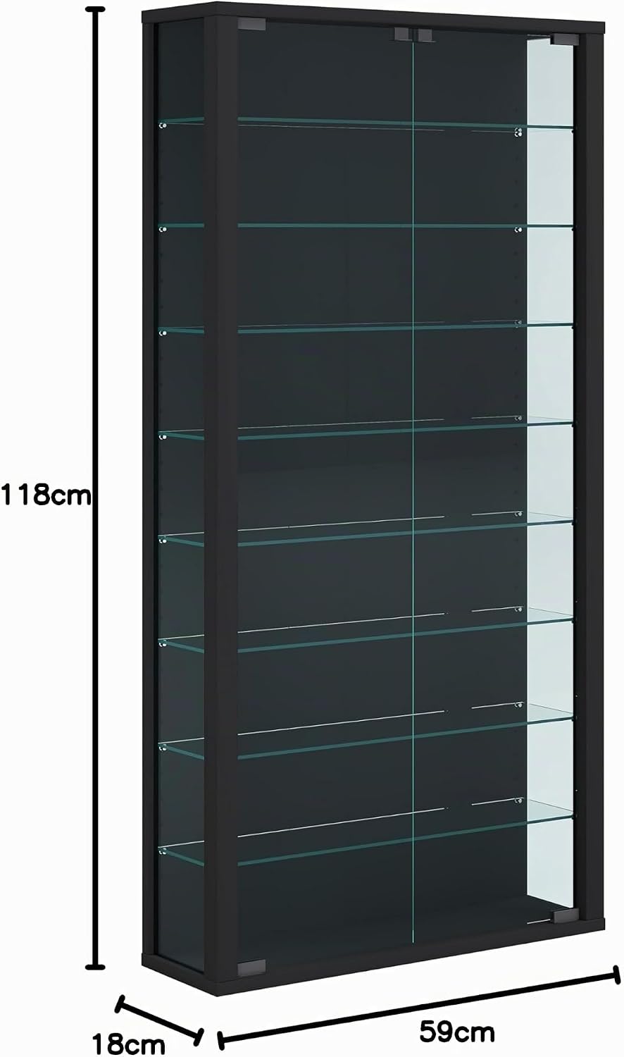 VCM Glasvitrine hängend | Vitrine Glas mit ESG-Sicherheitsglas | Masse: H. 114 x B. 59 x T. 18 cm |