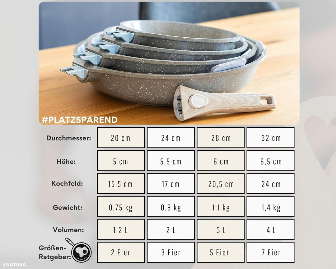 DIVORY Keramikpfannen Set 20, 24, 28 cm – Pfannen mit abnehmbarem Griff, Keramikbeschichtung, indukt