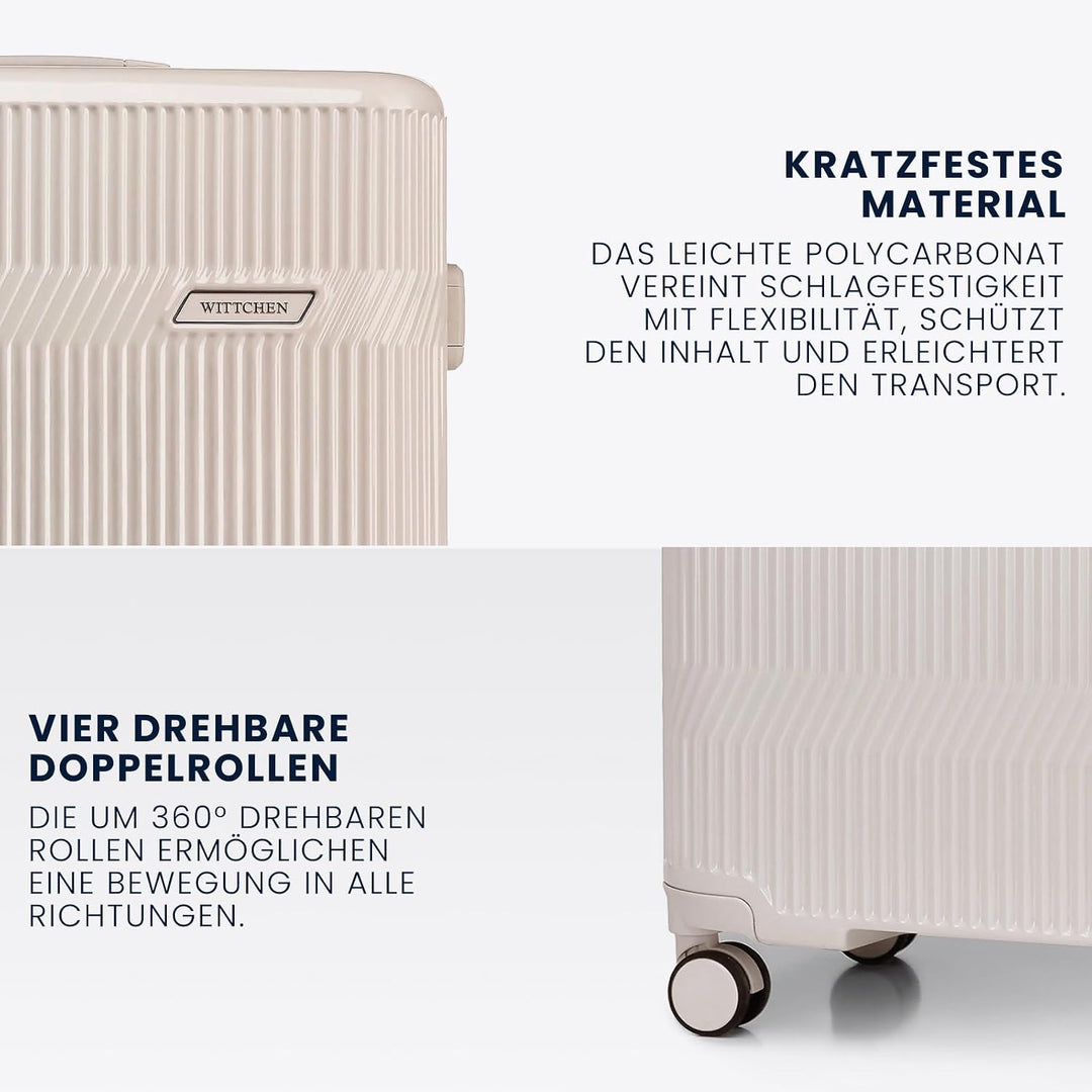 WITTCHEN Kofferset Hartschalenkoffer Polycarbonat 4 Rollen Gloss Line | Beige Hochglanz Beige Koffer