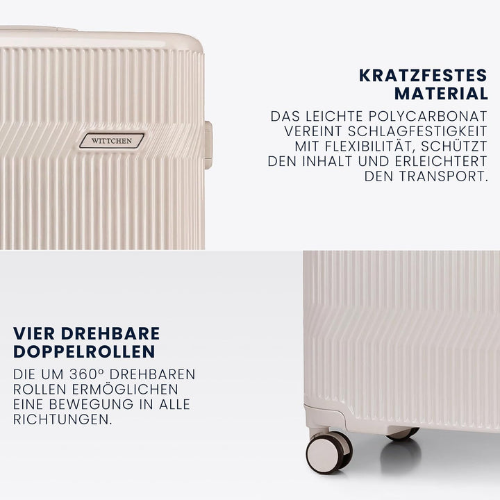 WITTCHEN Kofferset Hartschalenkoffer Polycarbonat 4 Rollen Gloss Line | Beige Hochglanz Beige Koffer