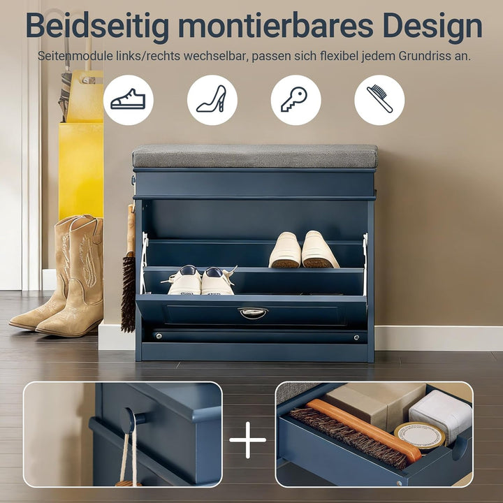 SoBuy Schuhbank mit Sitzkissen &amp; Klappe 60x52x24cm für Flur | Schuhschrank schmal mit Stauraum, bis