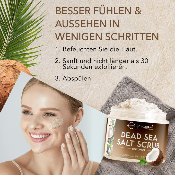 Körperpeeling Salt Body Scrub Peeling Gesicht Peeling Körper Coconut mit Vanilla Feuchtigkeitsspende