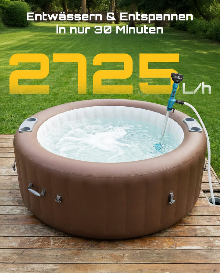 SEESII Kabellose Stab-Wasserpumpe, 5,6cm Filter-Ø, akkubetriebene Diesel-Transferpumpe, 60 Min Laufz