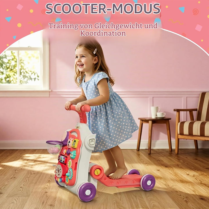 HYES 5 in 1 Lauflernwagen, Baby Spiel und Lauflernhilfe mit Musik und Abnehmbarem Spielboard, Laufwa