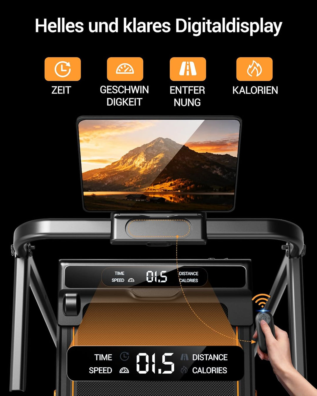 Walking Pad Klappbar mit Steigung 10KM/H, 16% Laufband für Zuhause Klappbar mit Steigung, LED Anzeig