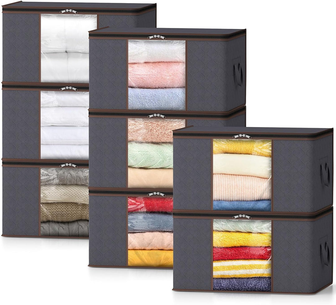 Lifewit 8 Stück Gross Aufbewahrungsbox mit Deckel, 75L Aufbewahrungstasche für Bettdecken Kleidung A