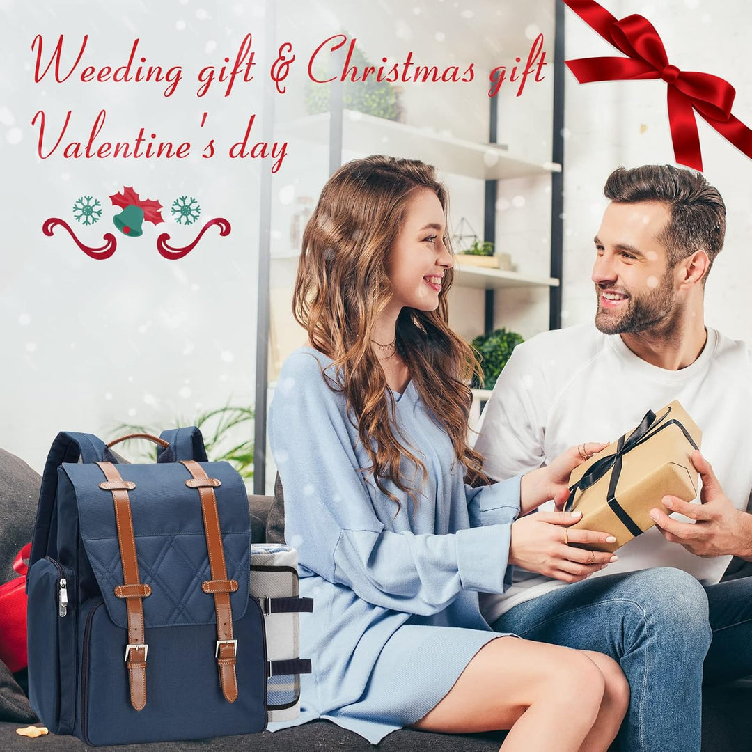 Picknick-Rucksack für 4 Personen mit grosser isolierter Kühltasche, Picknickkorb-Set mit Weinbeutel,