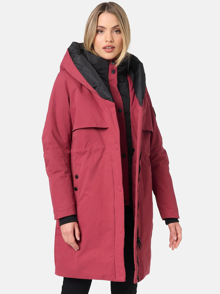 Navahoo Damen Mantel Lange warme Winter Steppjacke mit Kapuze Snowelf XS-XXL L Bordeaux, L Bordeaux
