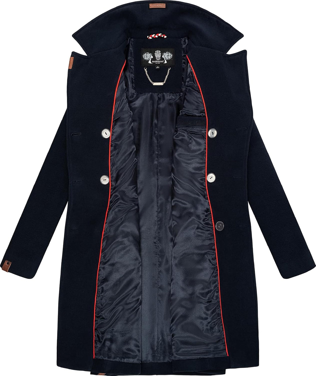 MARIKOO Damen Wollmantel Langer Trenchcoat mit Reversekragen Nanakoo XS-XXL M Navy, M Navy