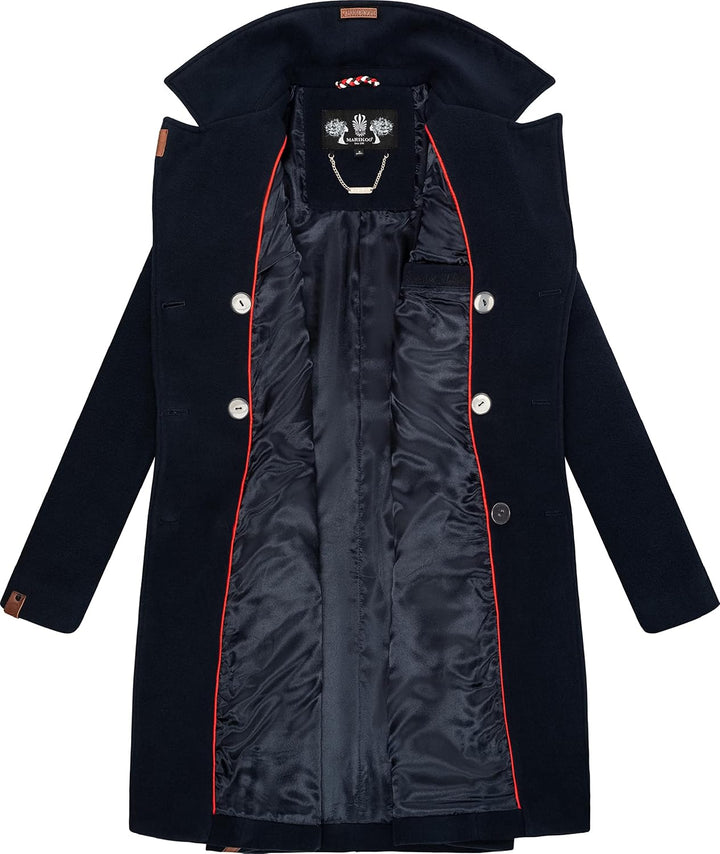 MARIKOO Damen Wollmantel Langer Trenchcoat mit Reversekragen Nanakoo XS-XXL M Navy, M Navy