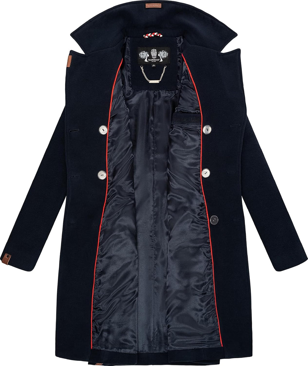 MARIKOO Damen Mantel in Wollmantel-Optik langer Trenchcoat mit Reversekragen Nanakoo XS-5XL 3XL Navy