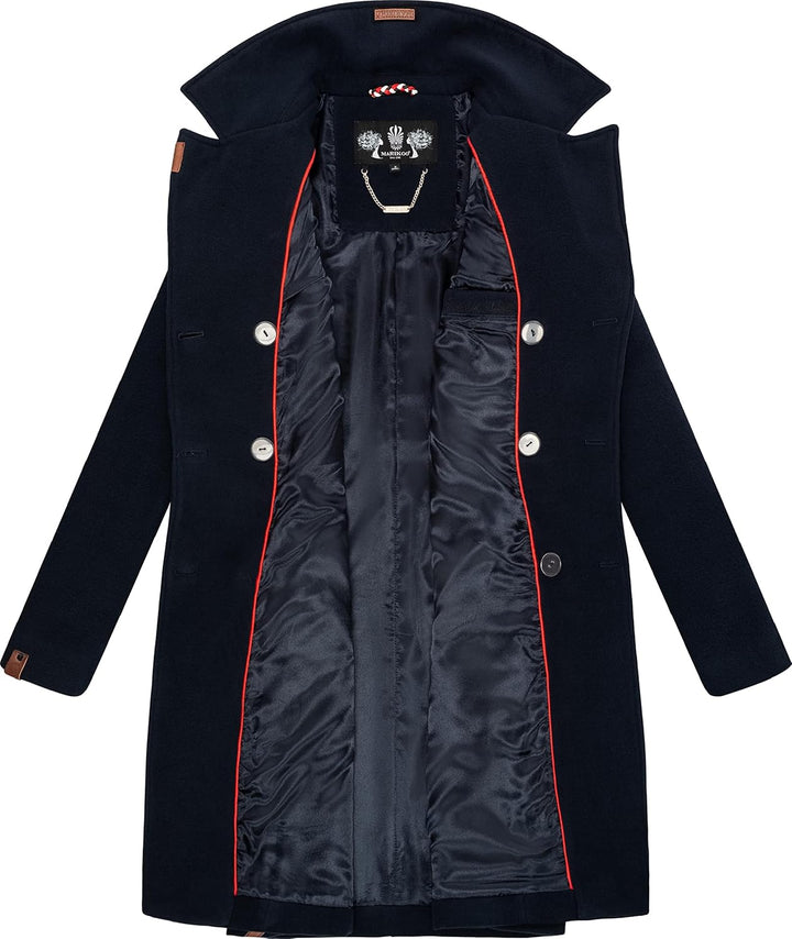 MARIKOO Damen Mantel in Wollmantel-Optik Langer Trenchcoat mit Reversekragen Nanakoo XS-5XL XS Navy,