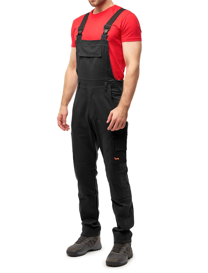 strongAnt Latzhose Herren Stretch Arbeitshose Arbeitslatzhose mit Kniepolstertaschen Schwarz Grau We