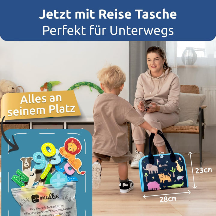 Mallie® Busy Board Deutsch inkl. Gratis Reisetasche & Montessori Buch und Perfekt für Reisen im Auto