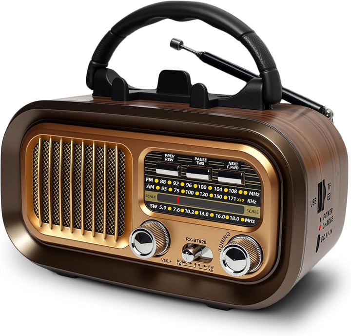 Retro Radio mit Bluetooth, AM/FM/SW Klein Radio Batteriebetrieben, Kofferradio Küchenradio Betrieben