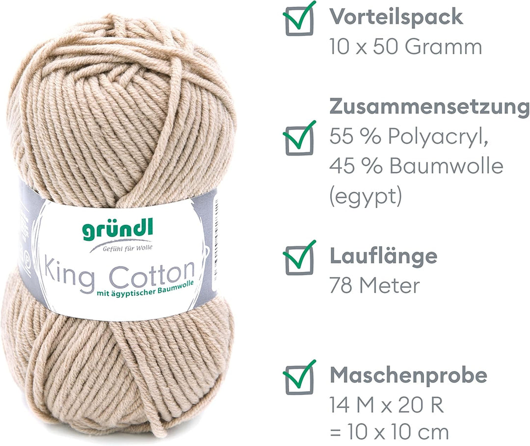 Gründl King Cotton (weiches und voluminöses Strick- und Häkelgarn aus 55 % Polyacryl & 45 % Baumwoll